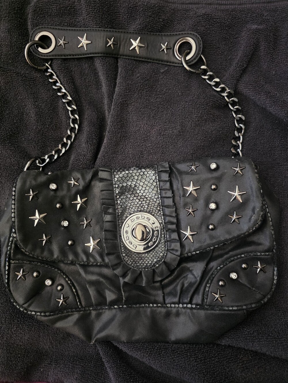 BEBE Black Studded Star Chain-Handle Shoulder Bag